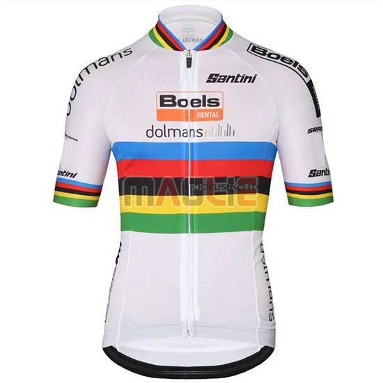 2018 Maglia UCI World Champion Leader Boels Dolmans Manica Corta Bianco